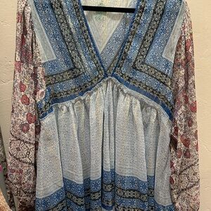 Free People Multicolor Bohemian Long Sleeve Top